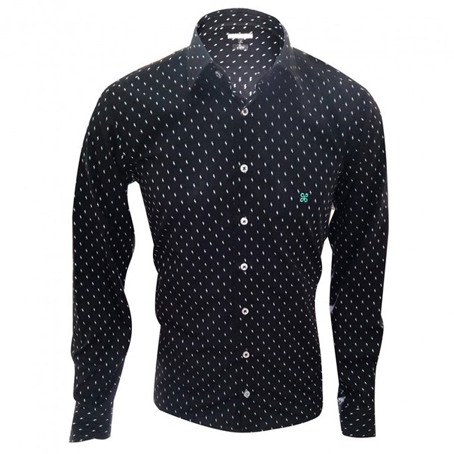 camisa masculina slim fit happy preta frente 1 1 1