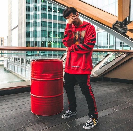 look masculino vermelho e preto2528112529