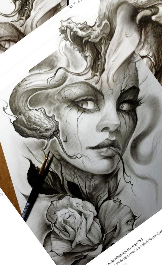 armtattoo-luknav-com-tatuagem-medusa Garota medusa triste com rosa
