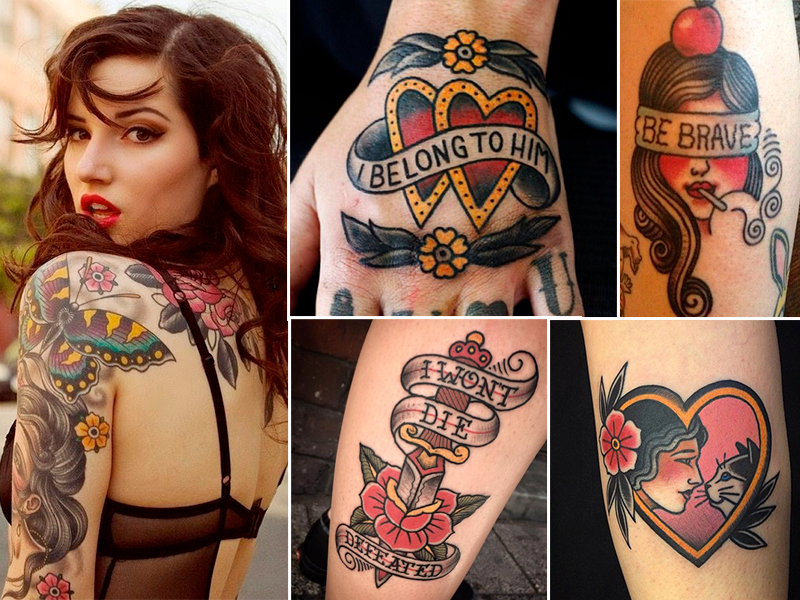 Montagem com diversas ideias de tattoos old school que apareceram na matéria